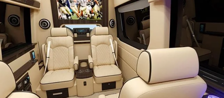 mercedes sprinter interior with tv screen